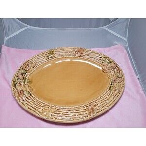 Vtg Bordallo Pinheiro Portugal Yellow Gold Acorn Oak Leaf Oval Platter 15"